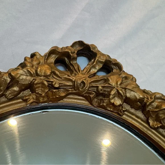 Elegant Vintage Gold Oval Wall Mirror, French Louis XV Style 18x13 - Picture 2 of 5
